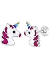 nice colorful unicorn stud silver baby earrings